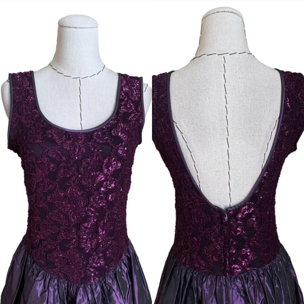 Vintage 90s Jessica McClintock Purple Lace Taffeta Gown Dress Prom Formal S M - Picture 2 of 14